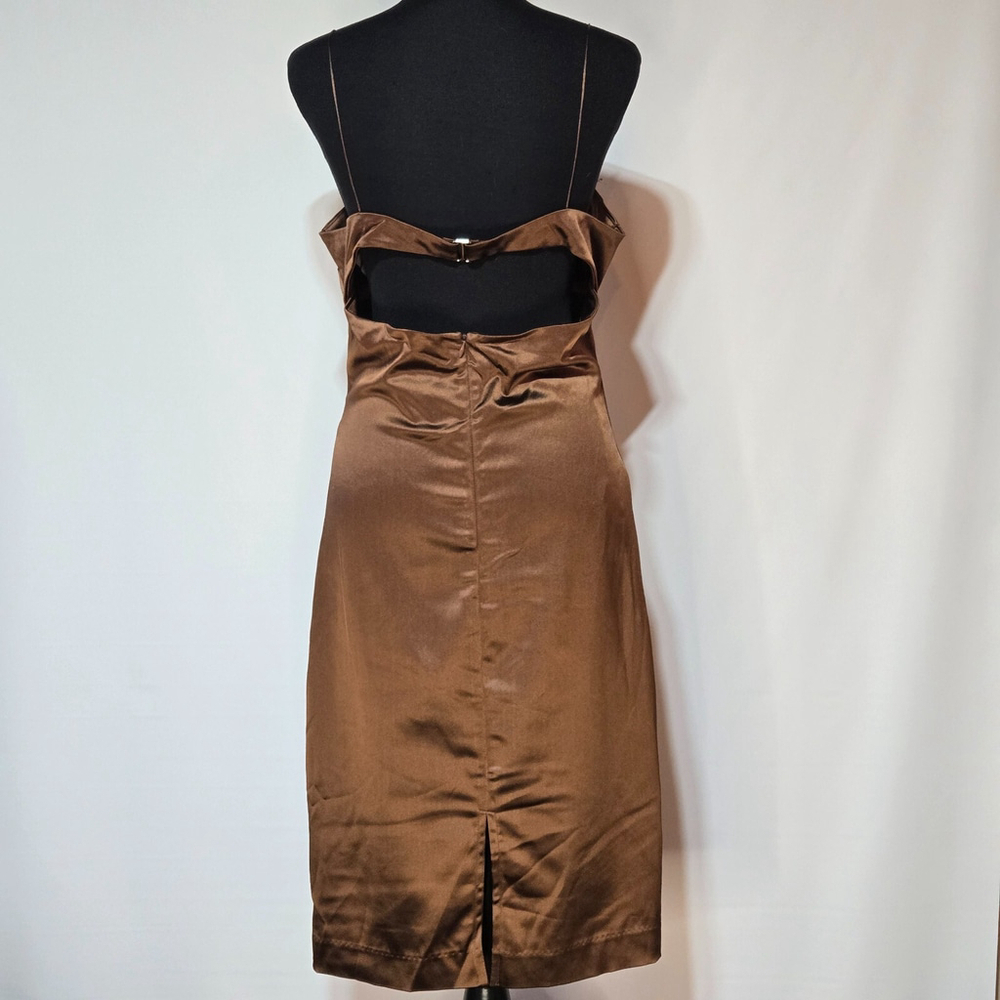 Bec + Bridge Heather Satin Midi Dress Brown Open Back Cocktail Wedding US 10 NWT - Picture 3 of 11